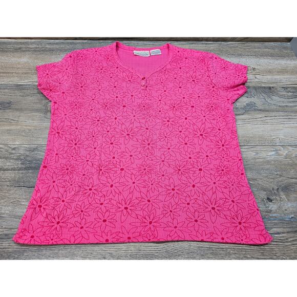 Basic Editions Women's Pink Short Sleeve 2 Button Top Size Small - Picture 1 of 6